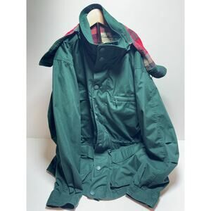 Vtg Eddie Bauer Green Jacket Men’s M Red Plaid Flannel Wool Lined Parka Chore